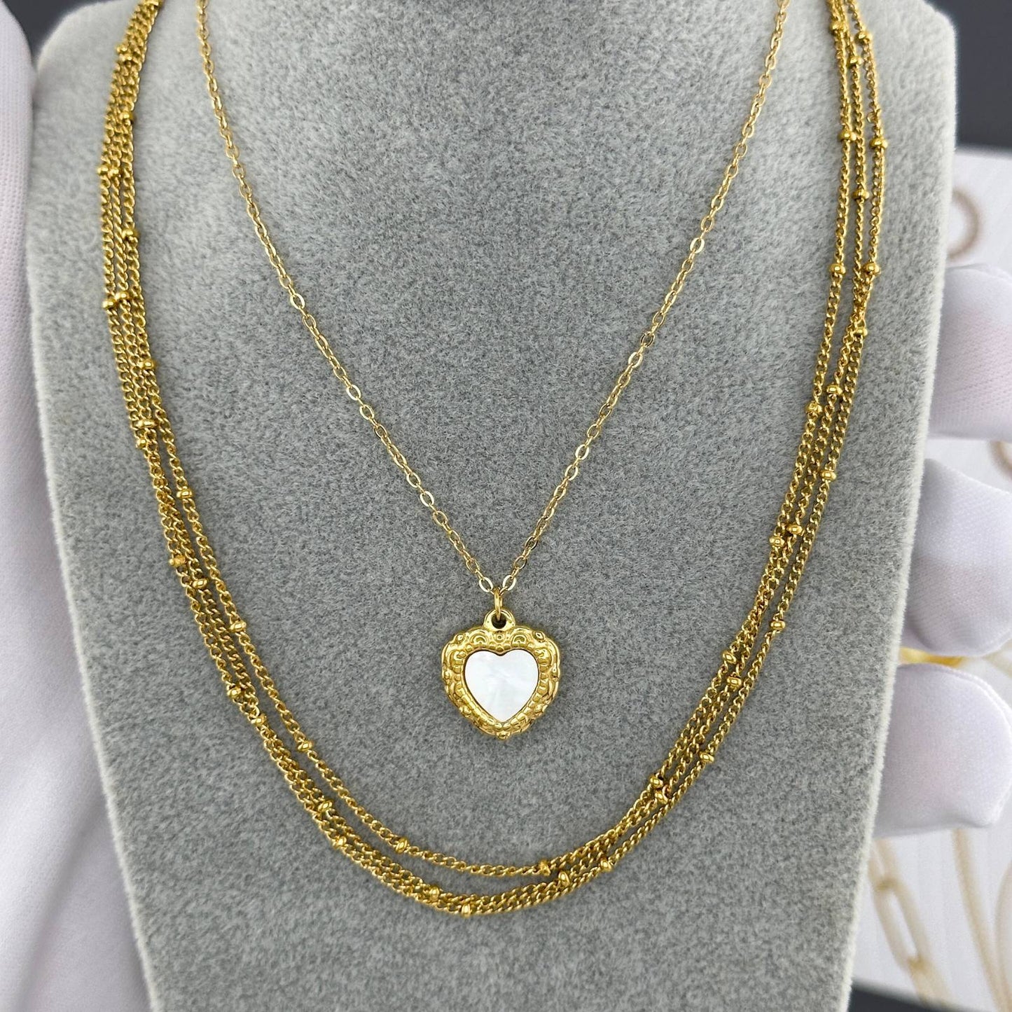 Heart Necklace with White Stone Pendant