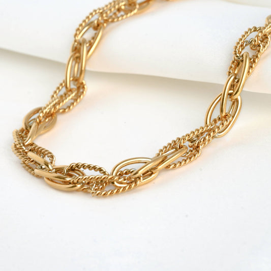 Solange Dual Chain Necklace - Twist Link Chain Necklace Bracelet Set: Necklace+Bracelet Set