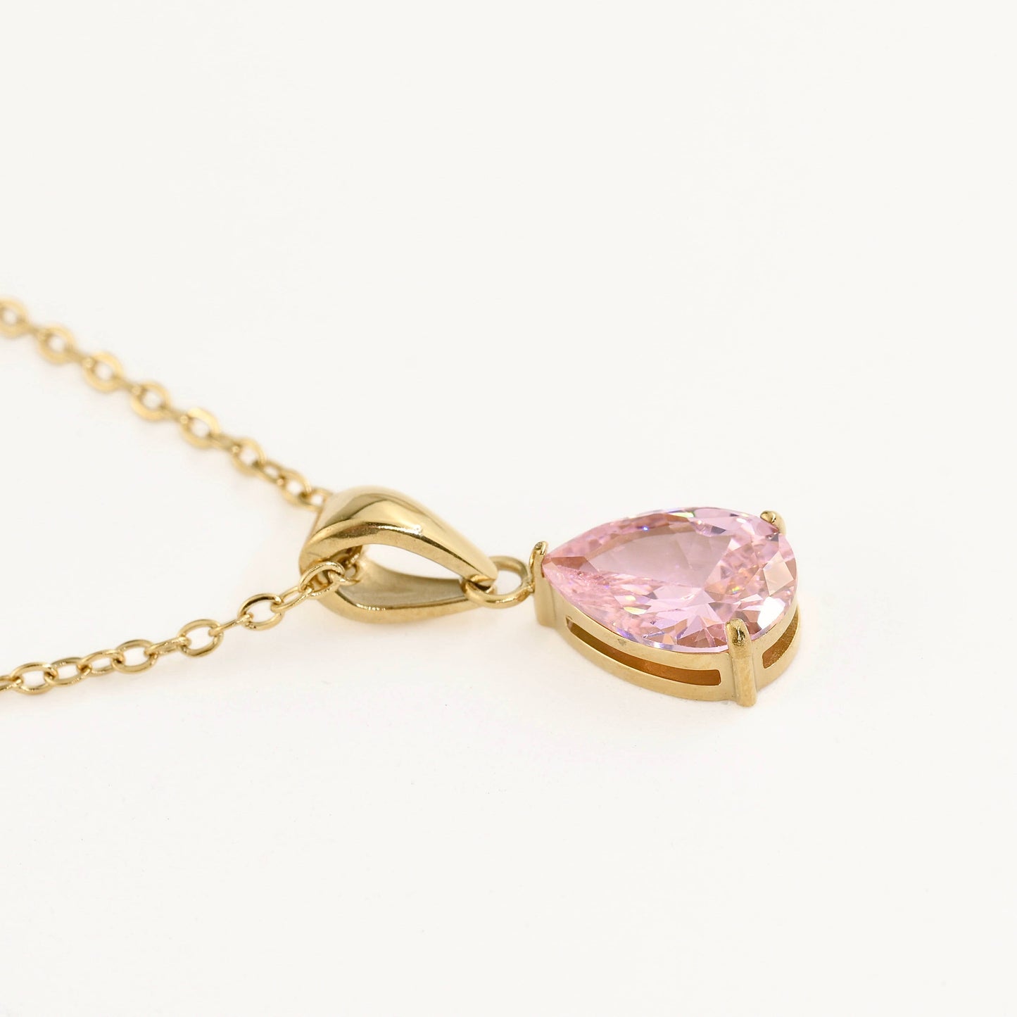 Acacia Pear CZ Necklace - Tear Drop Diamond Birthstone Pendant: Gold / Black