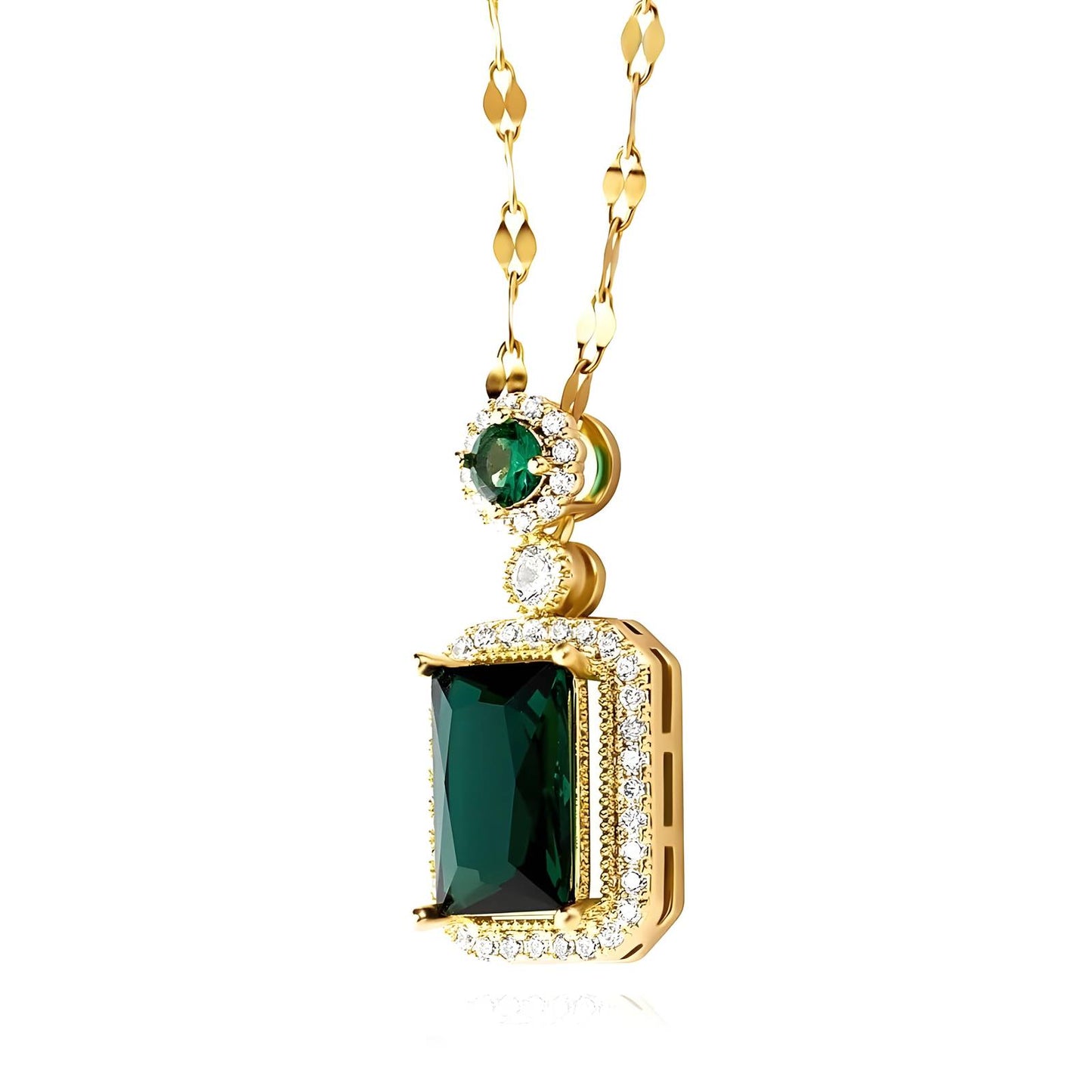 Gold Emerald and Diamond Pendant necklace