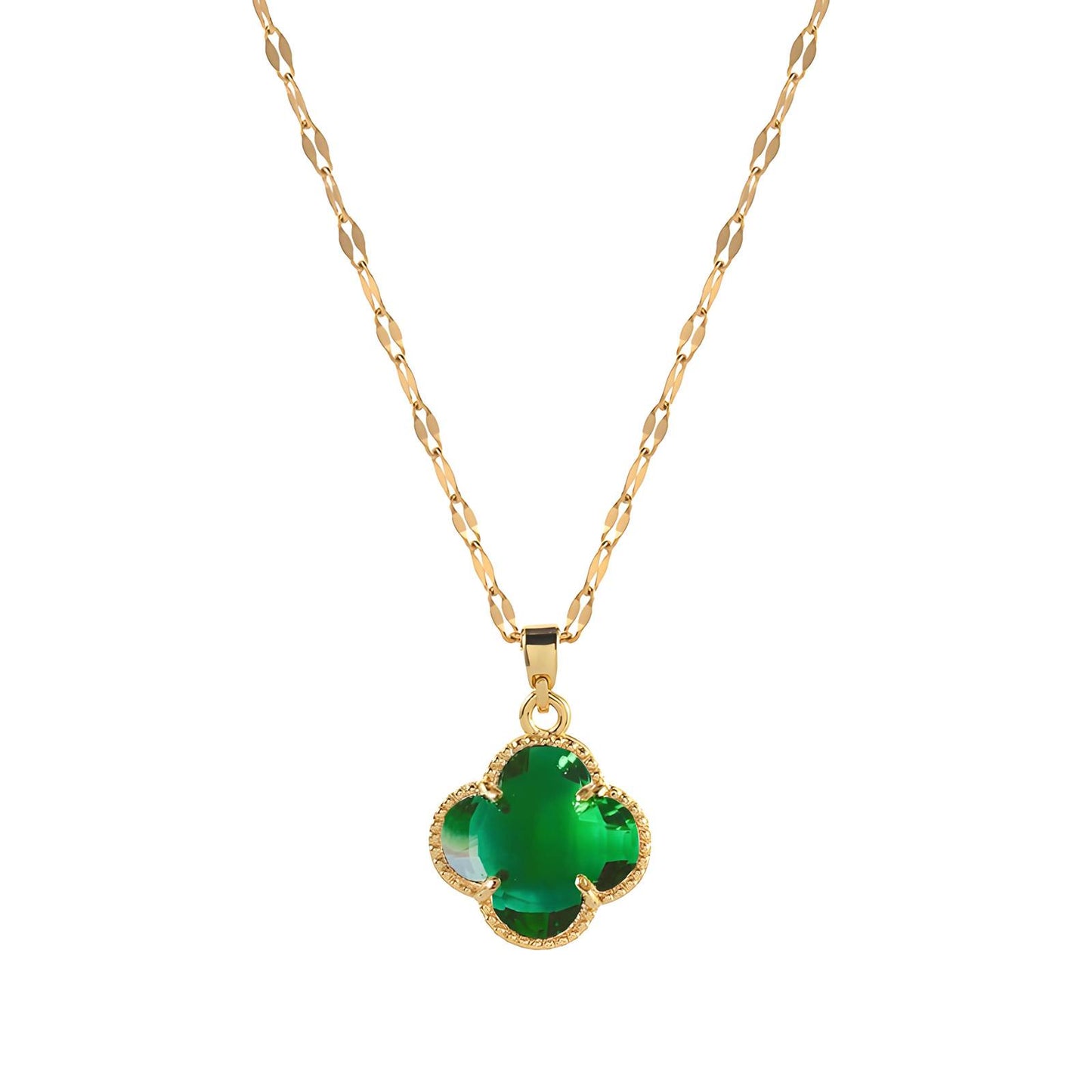 Clover pendant with green gemstone necklace