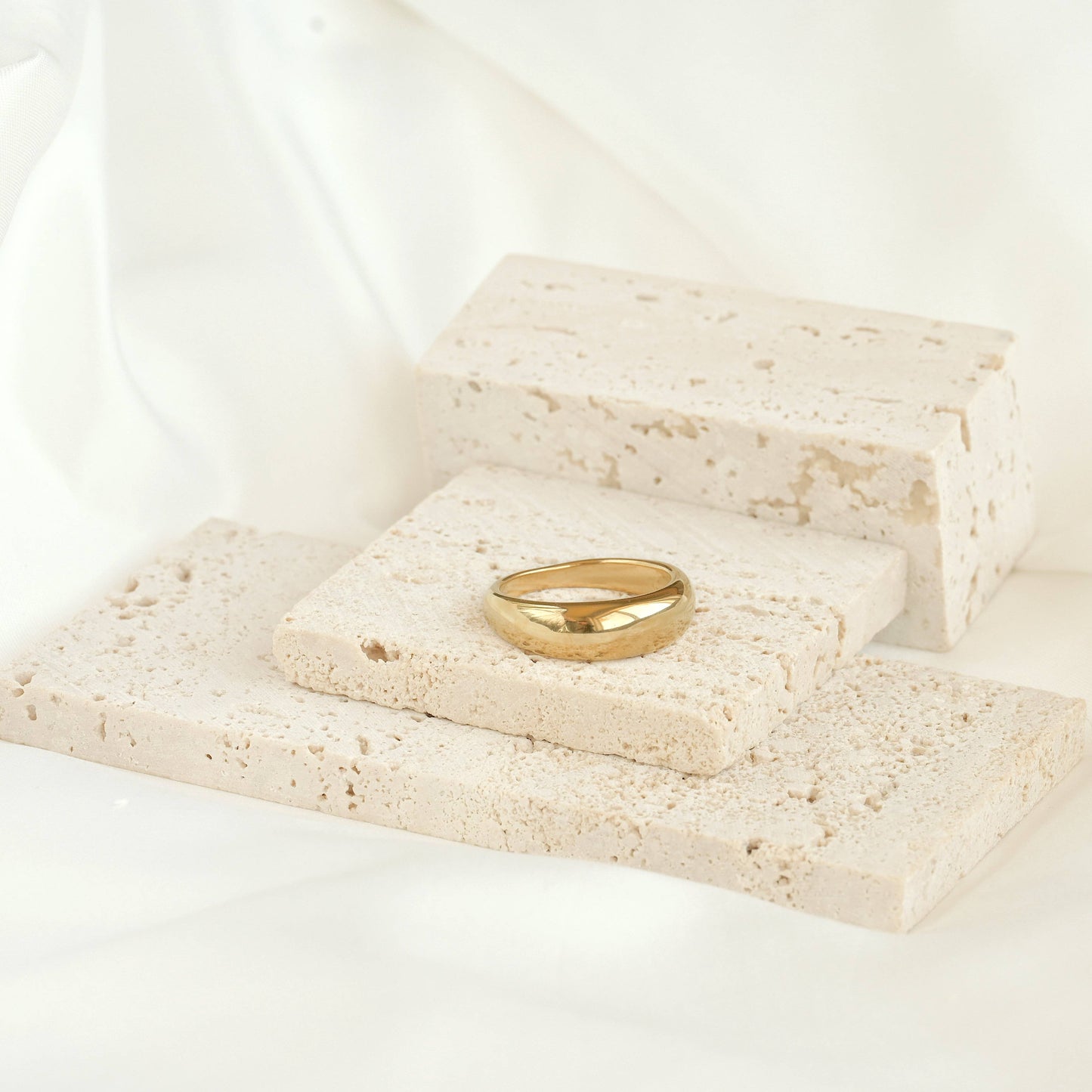 Tessa 18k Gold Dome Rings - Stainless Steel Chunky Rings: 8 / B. Pavé Diamond