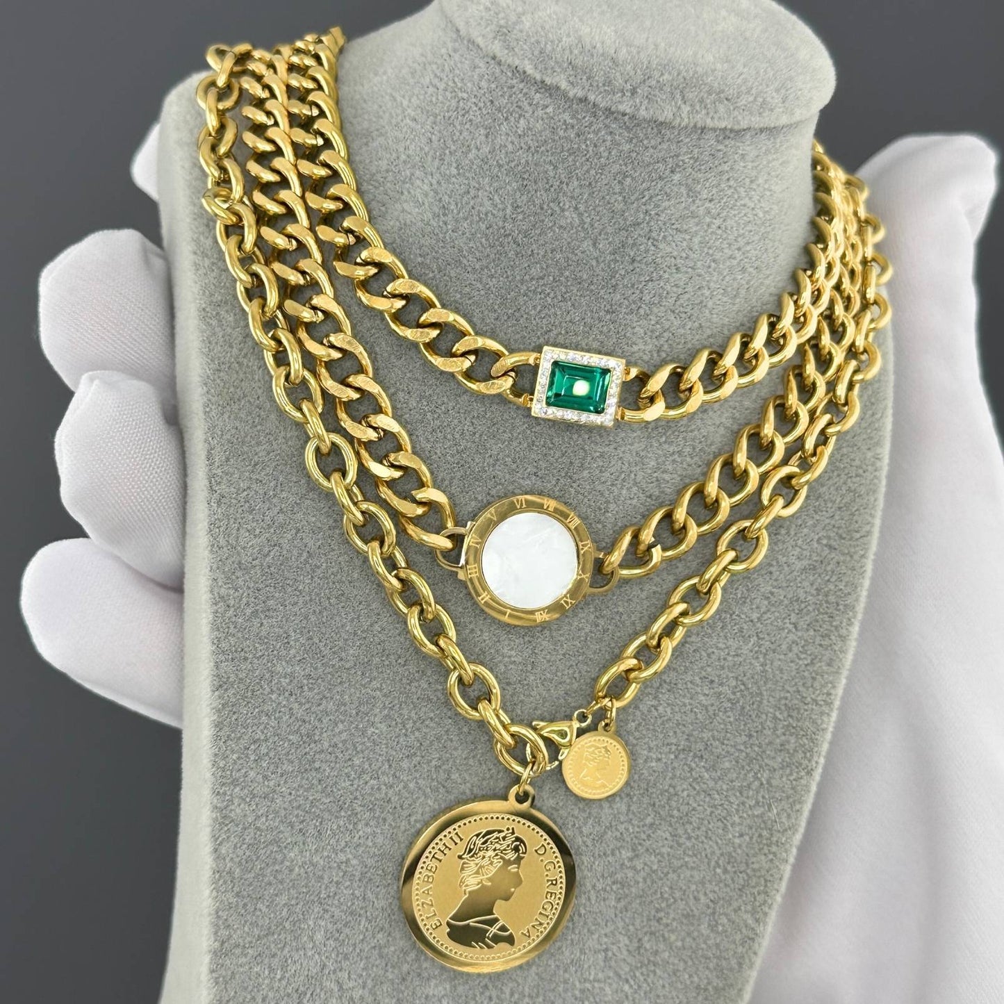 Gold Chain Necklace with Roman Numeral Pendant