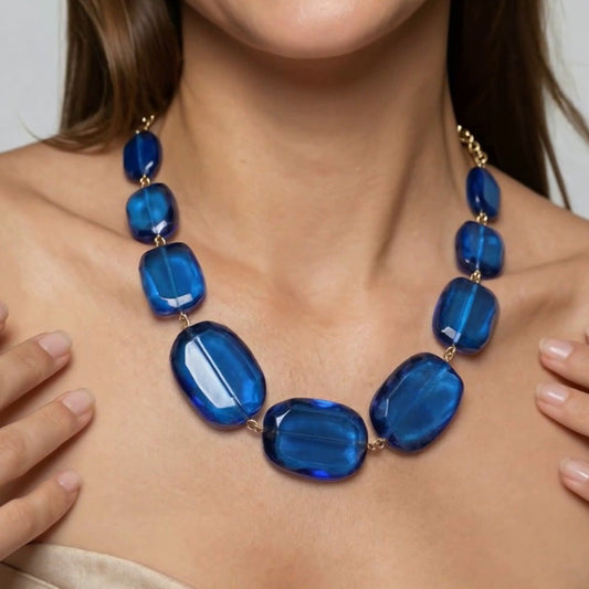 Blue Beaded Statement Necklace