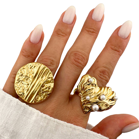 Gold-Tone Heart Ring With Pearls