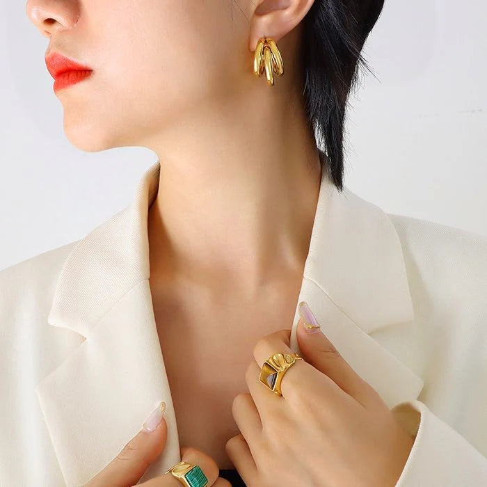 Triple Hoop Earrings.