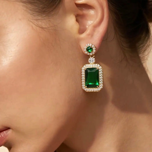 Emerald and Cubic Zirconia Drop Earrings