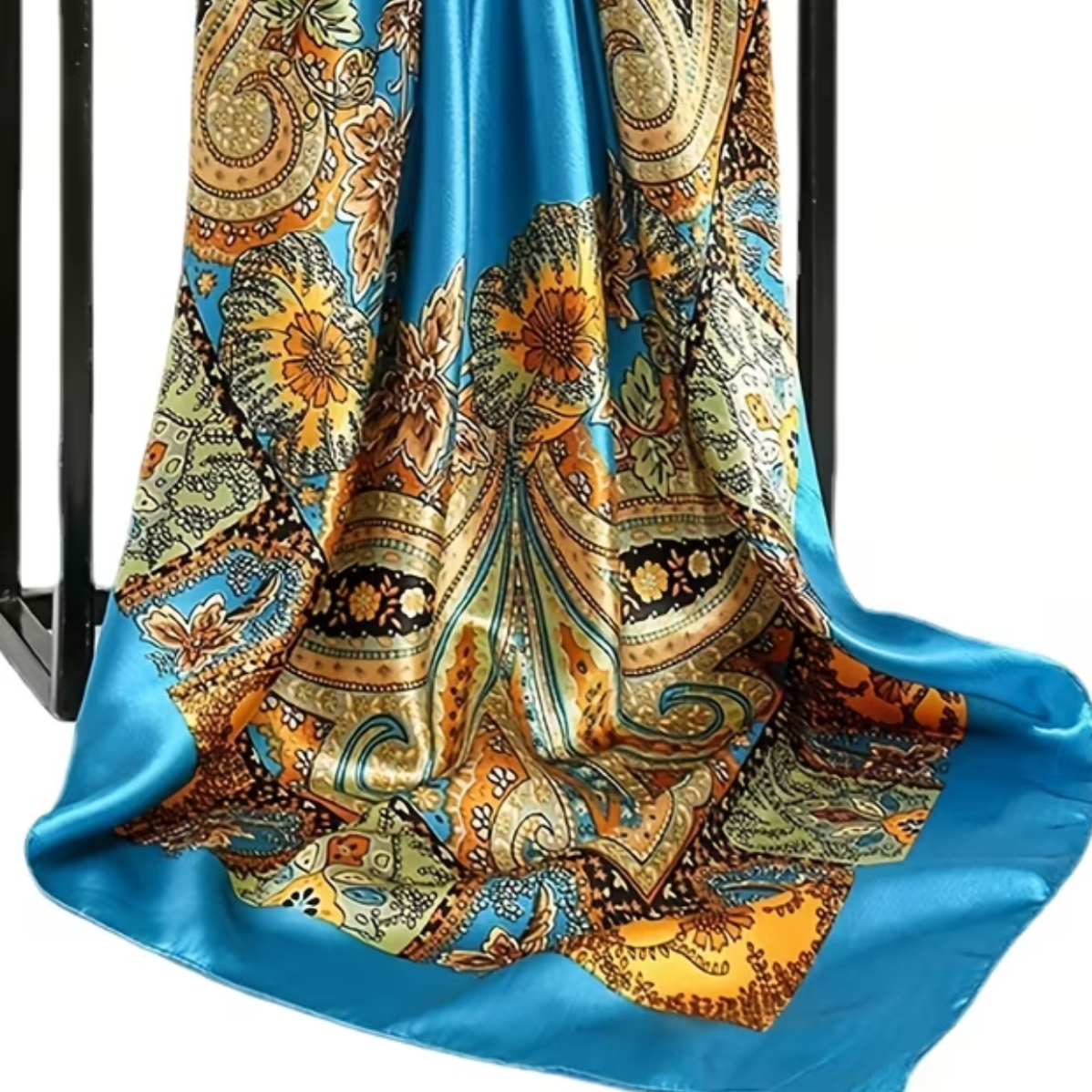Turquoise Floral Satin Scarf 🌼