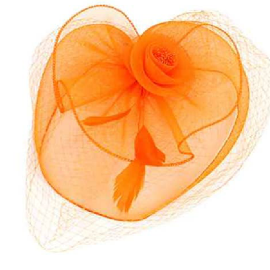 Orange Flower Feather Mesh Fascinator
