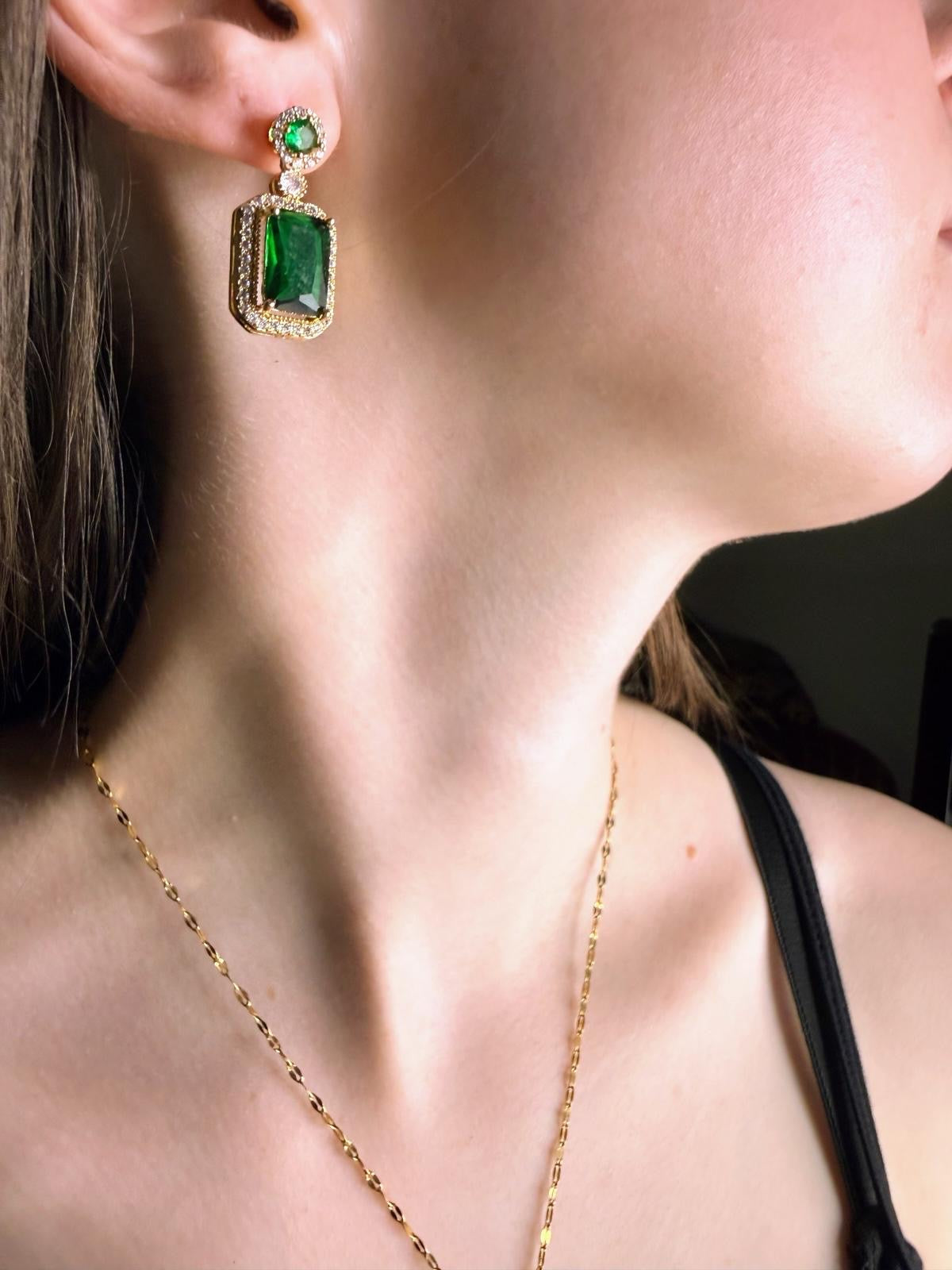 Emerald and Cubic Zirconia Drop Earrings