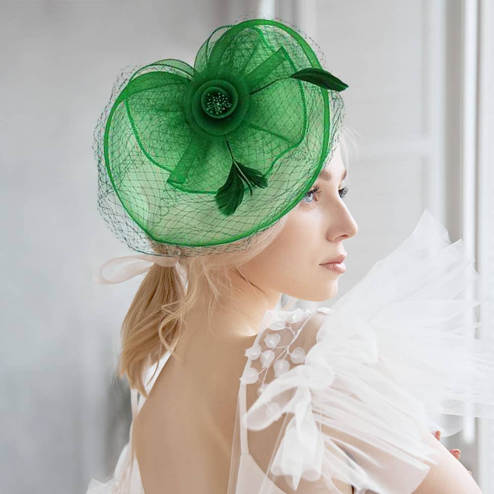 Flower Feather Mesh Fascinator / Headband: Orange