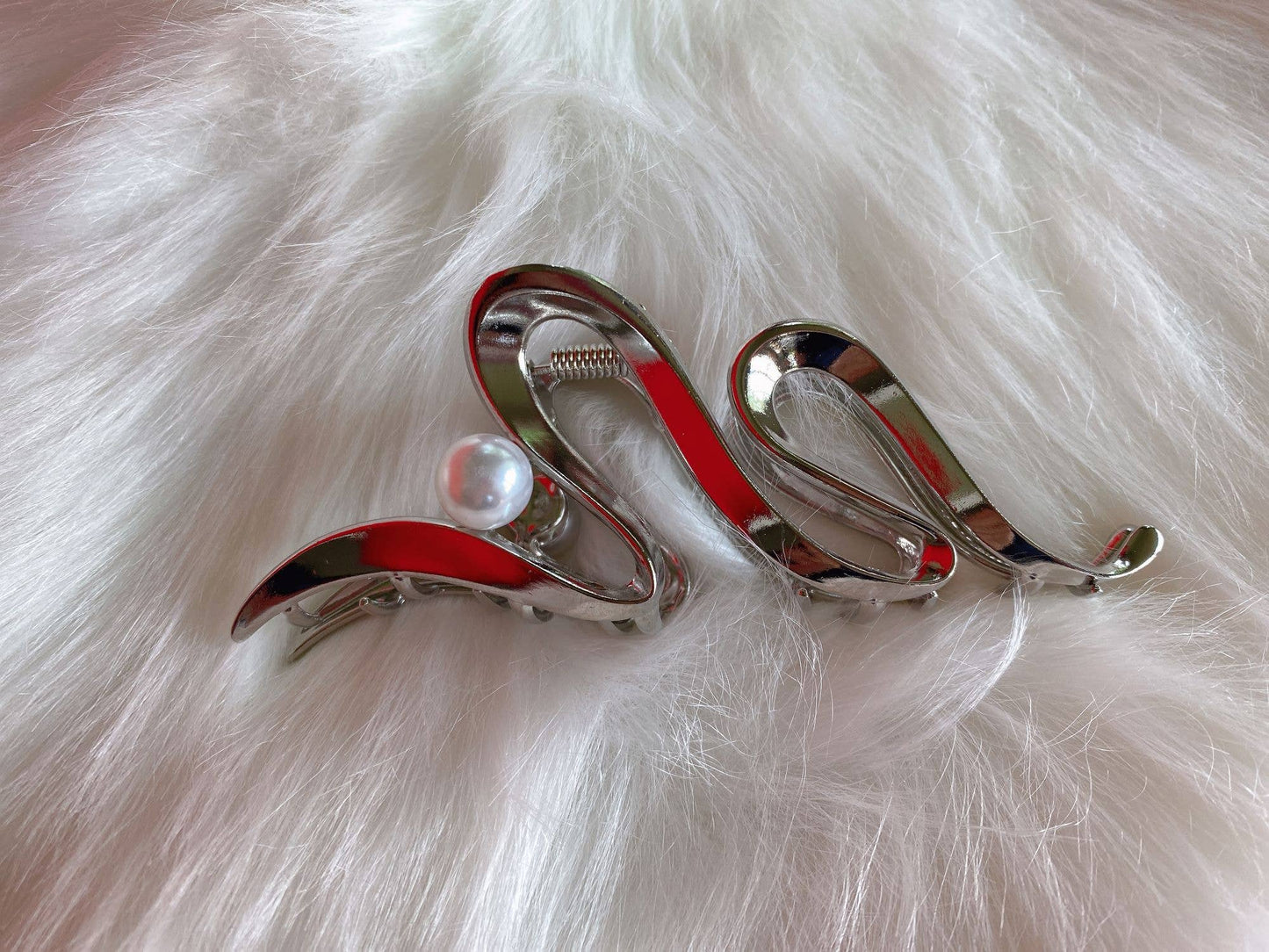 Large Hair Clip, Pearl, Hair Accessories, Metal, Thick Hair: Gold