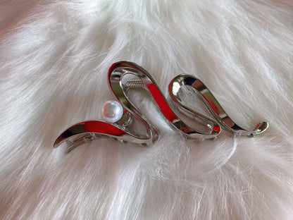 Large Hair Clip, Pearl, Hair Accessories, Metal, Thick Hair: Gold