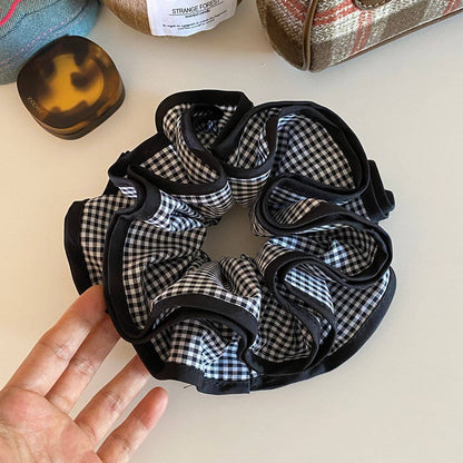 Oversized Double-Layer Gingham Scrunchie – Ponytail Accessor: Blue