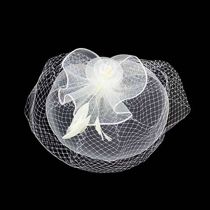 Flower Feather Mesh Fascinator / Headband: Orange