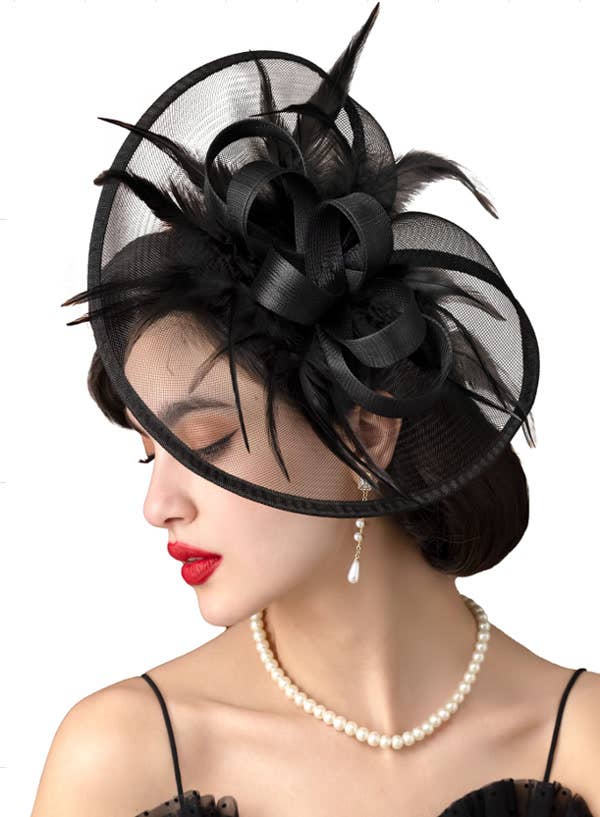Black Mesh Feather Halo Fascinator
