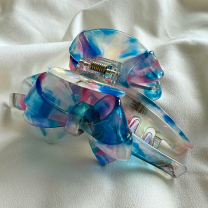 Arianne Cellulose Acetate Bow Hair Claw Clips: Blue