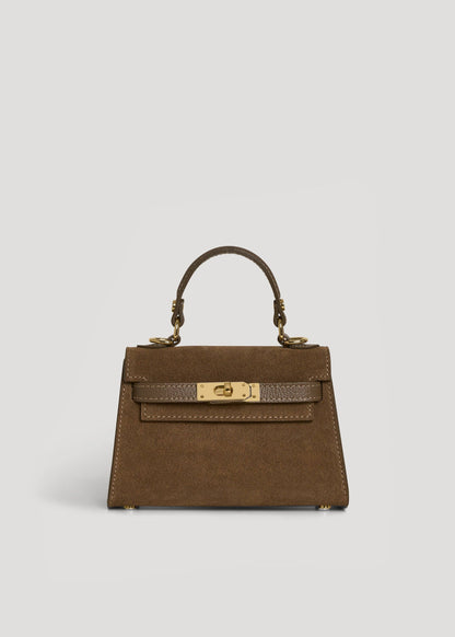 Victoria Bag in Taupe Suede and Dollar Leather