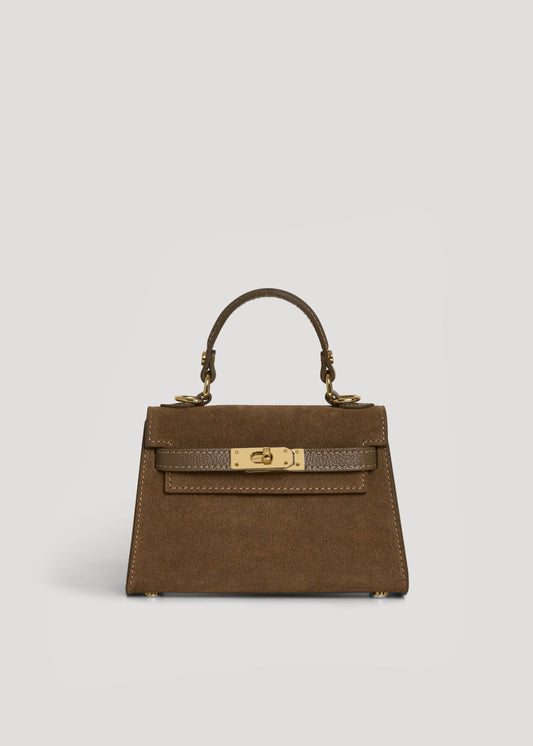 Victoria Bag in Taupe Suede and Dollar Leather