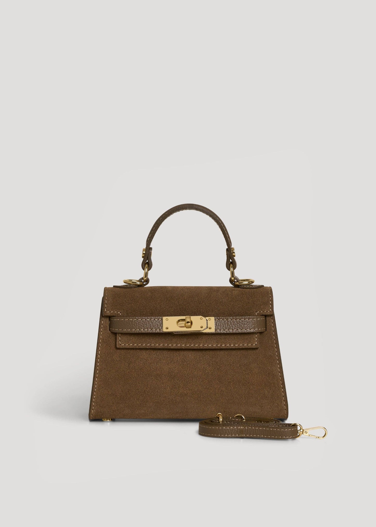 Victoria Bag in Taupe Suede and Dollar Leather