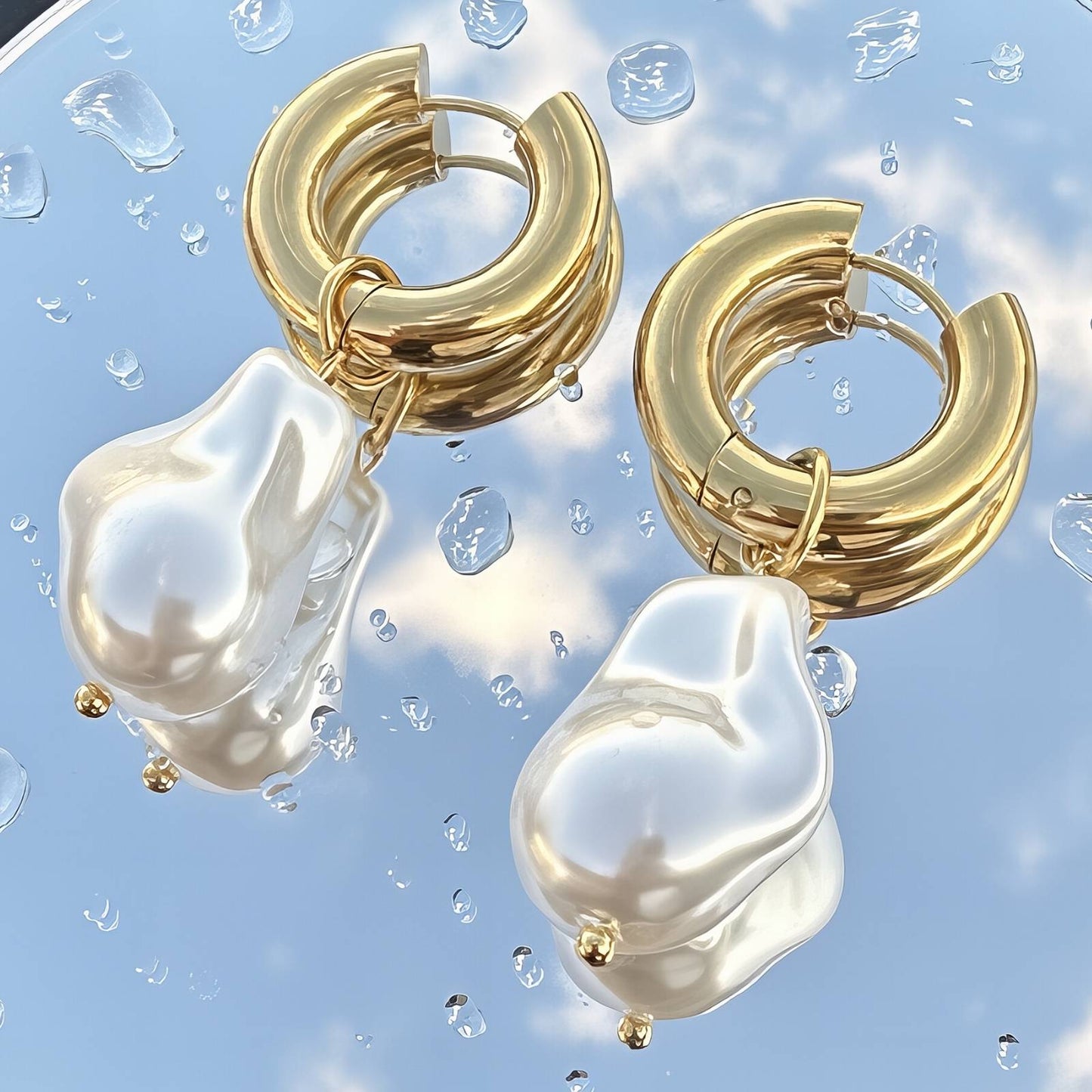 Hoop Earrings with Baroque Pearl Drop
