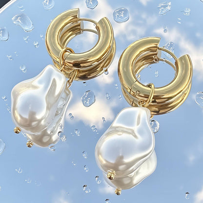 Hoop Earrings with Baroque Pearl Drop