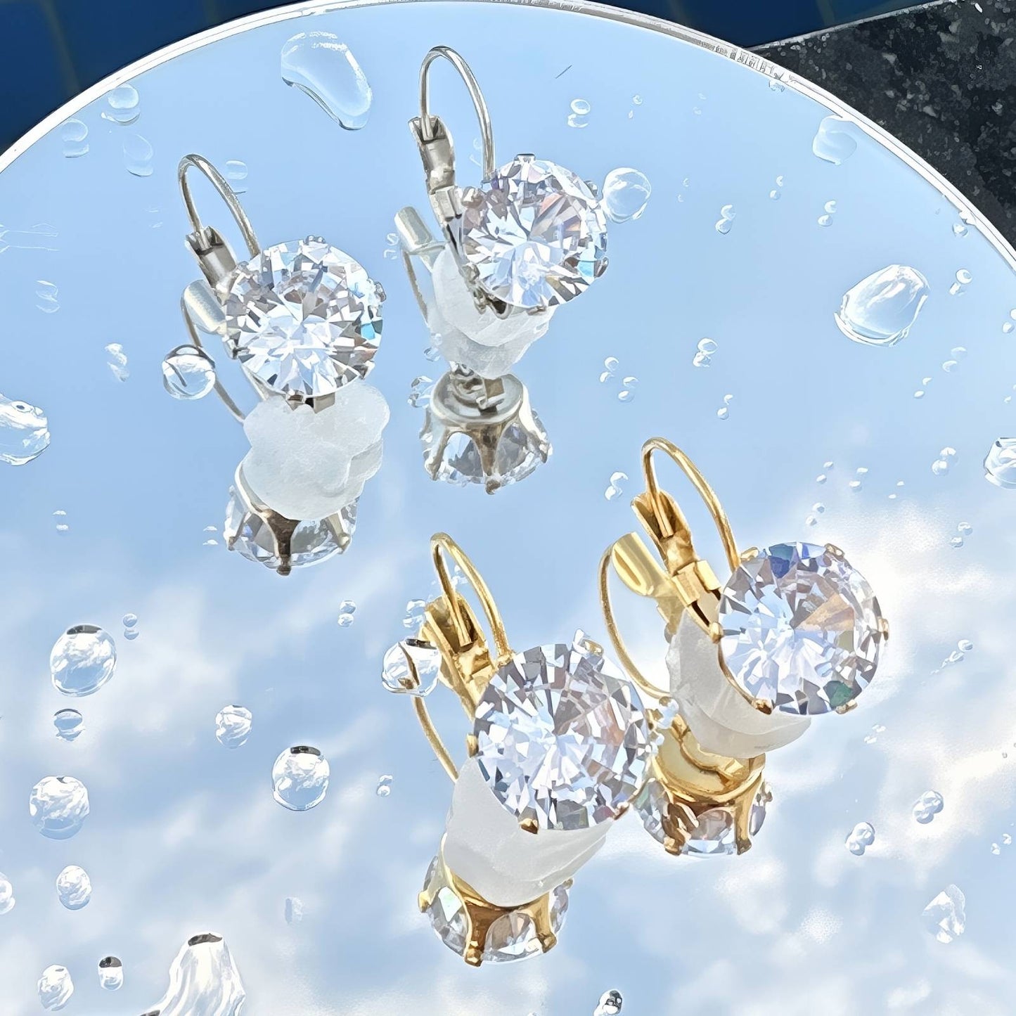 Lever back earrings with clear cubic zirconia