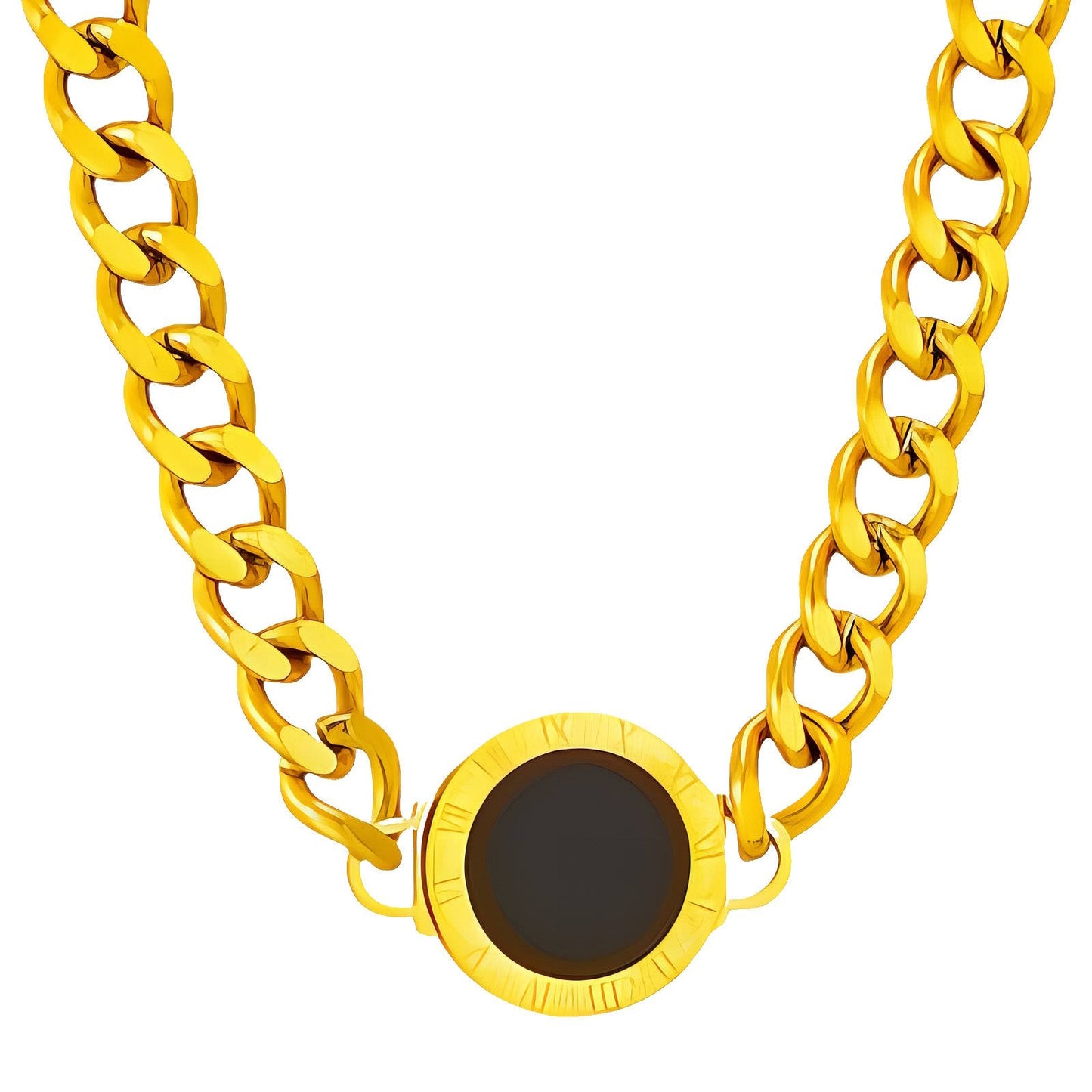 Gold Chain Necklace with Roman Numeral Pendant