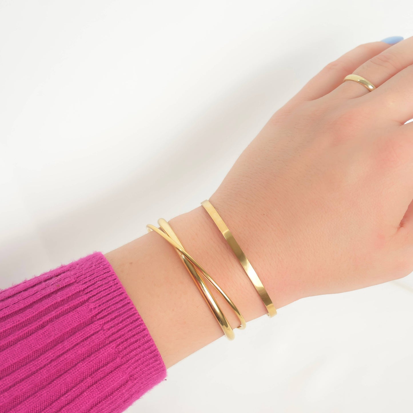 Maria 18k Gold Cuff Bracelets - X Cuff Bracelet - Bar Open Bangle: Criss Cross