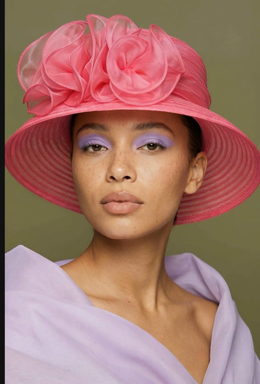 Mesh Flower Accented Dressy Hat
: Hot Pink