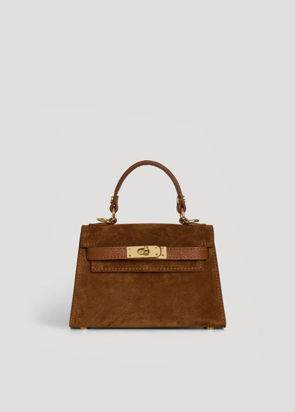 Victoria Bag in Tan Suede and Dollar Leather