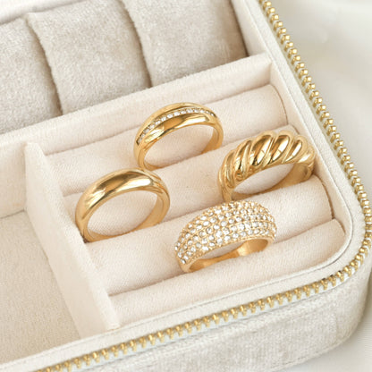 Tessa 18k Gold Dome Rings - Stainless Steel Chunky Rings: 7 / B.  Pavé Diamond