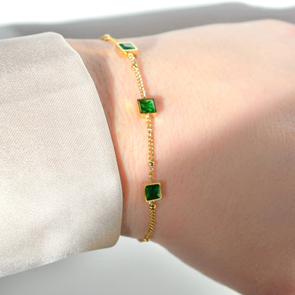 Ruffine Diamond Trio Bracelet - Gold Square CZ Satellite Bracelet: White/ Colorless