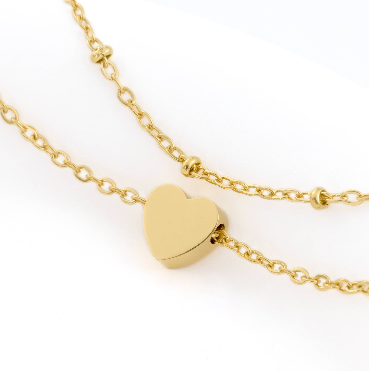 Lara Layered Heart Anklet - Double Chain Heart Charm Anklet: Yellow Gold / Stainless Steel (Waterproof)