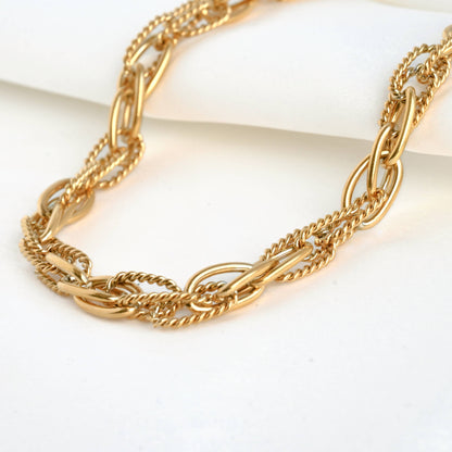 Solange Dual Chain Necklace - Twist Link Chain Necklace Bracelet Set: Necklace+Bracelet Set