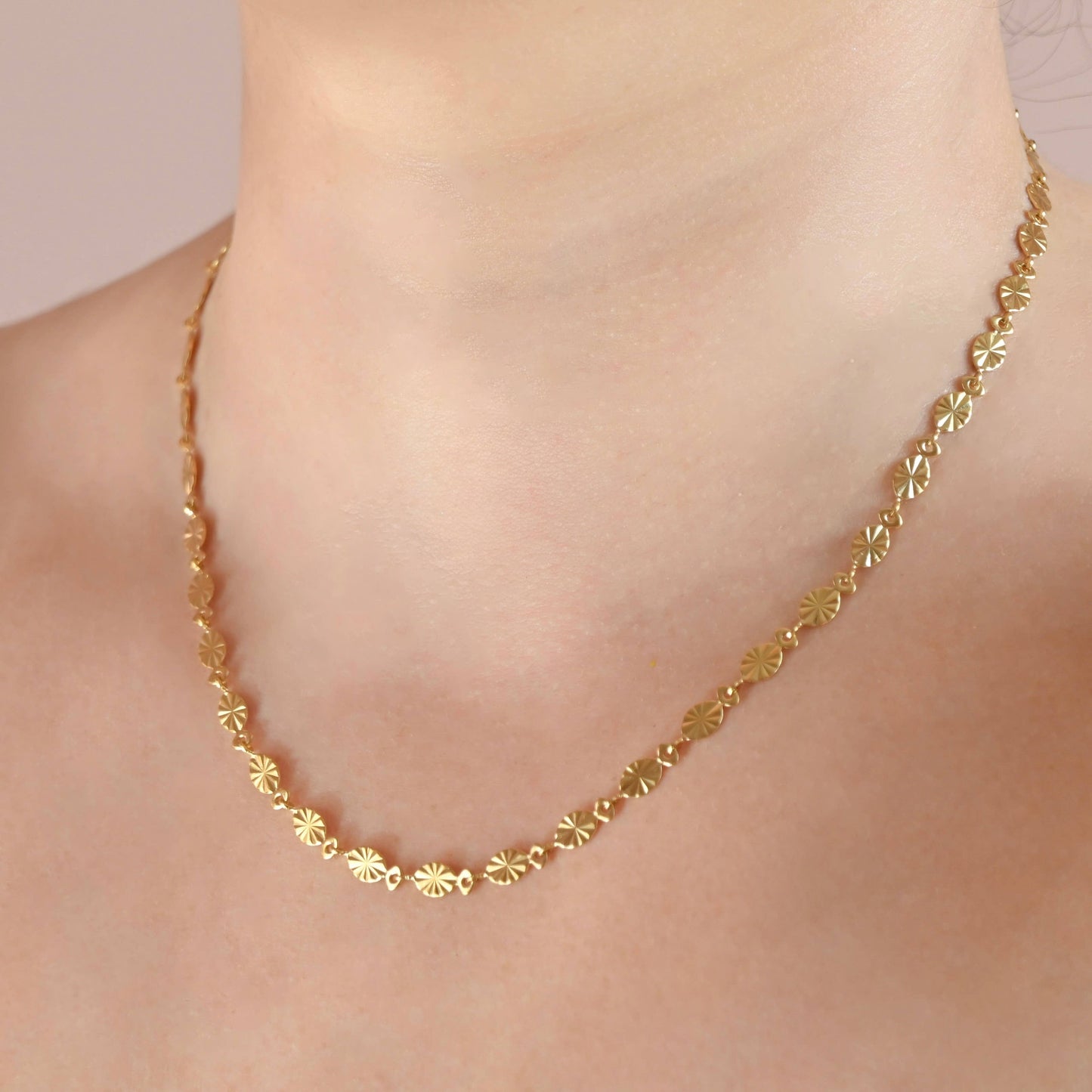 Lucile Sunburst Coin Necklace - Tarnish-free Oval Sunrays Necklace
