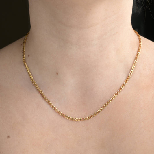 Margaret Figaro Chain Necklace - Figaro Choker - Dainty Gold Chain: Yellow Gold