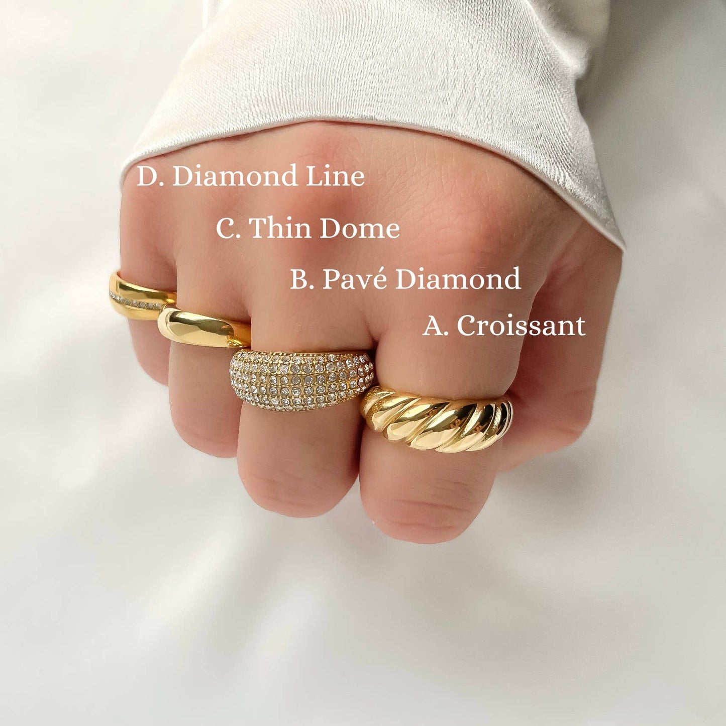 Tessa 18k Gold Dome Rings - Stainless Steel Chunky Rings: 7 / B.  Pavé Diamond