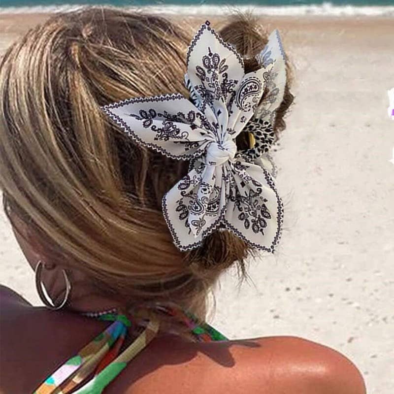 Boho Paisley Hair Bow Scrunchie - Hair Accessory for women