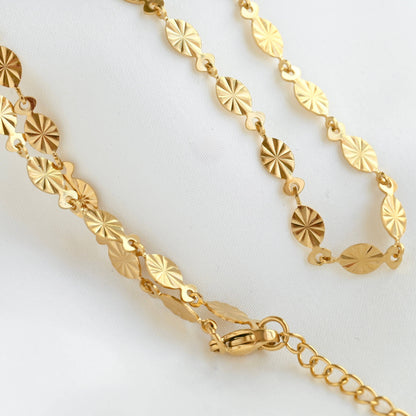 Lucile Sunburst Coin Necklace - Tarnish-free Oval Sunrays Necklace