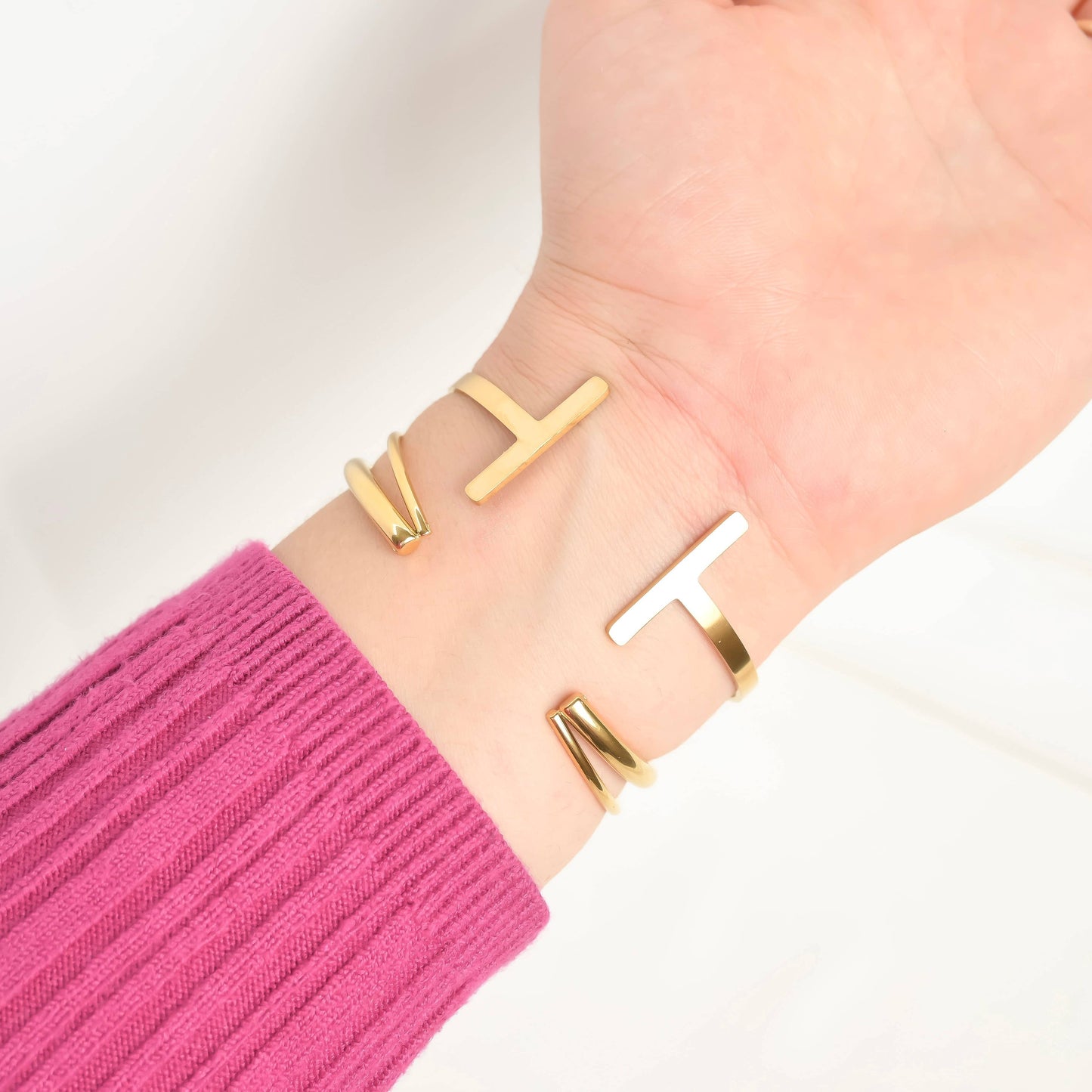 Maria 18k Gold Cuff Bracelets - X Cuff Bracelet - Bar Open Bangle: Criss Cross