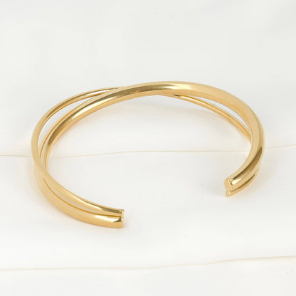 Maria 18k Gold Cuff Bracelets - X Cuff Bracelet - Bar Open Bangle: Criss Cross