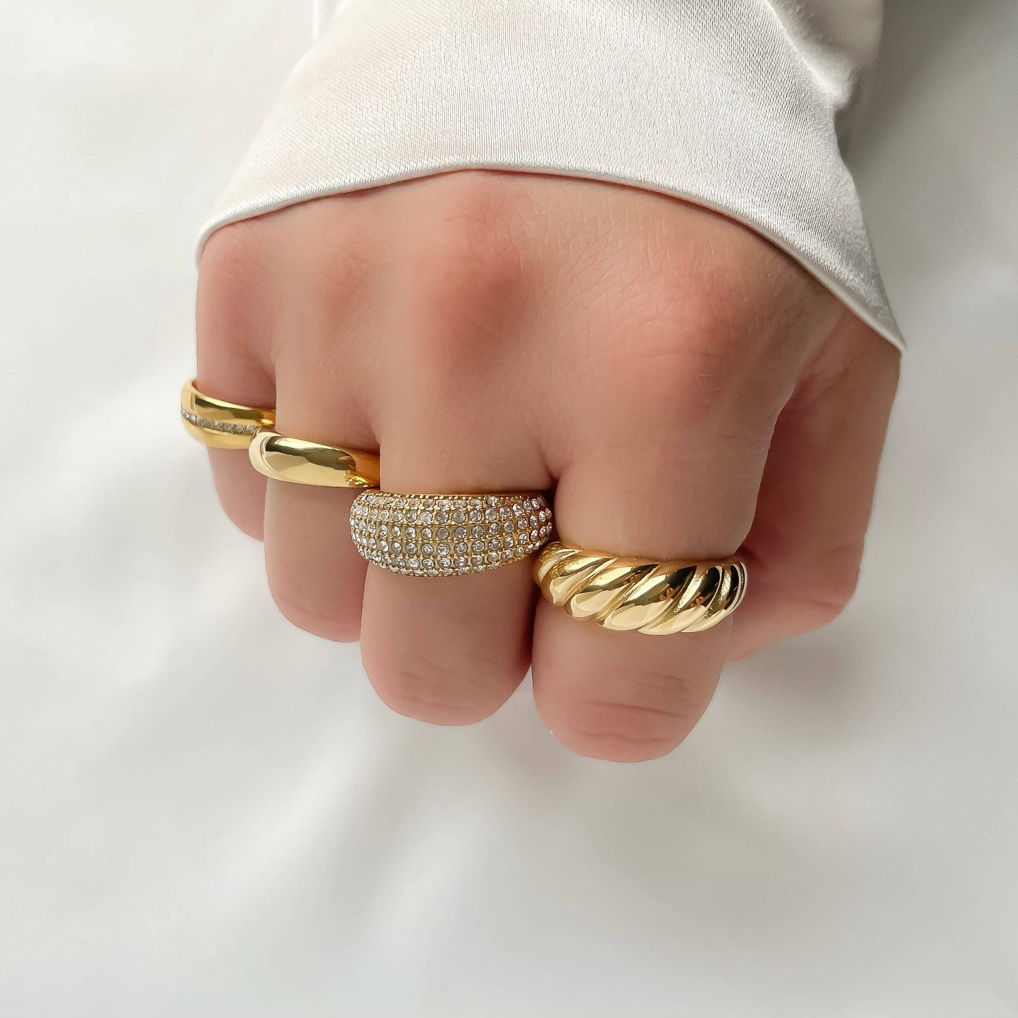 Tessa 18k Gold Dome Rings - Stainless Steel Chunky Rings: 7 / B.  Pavé Diamond