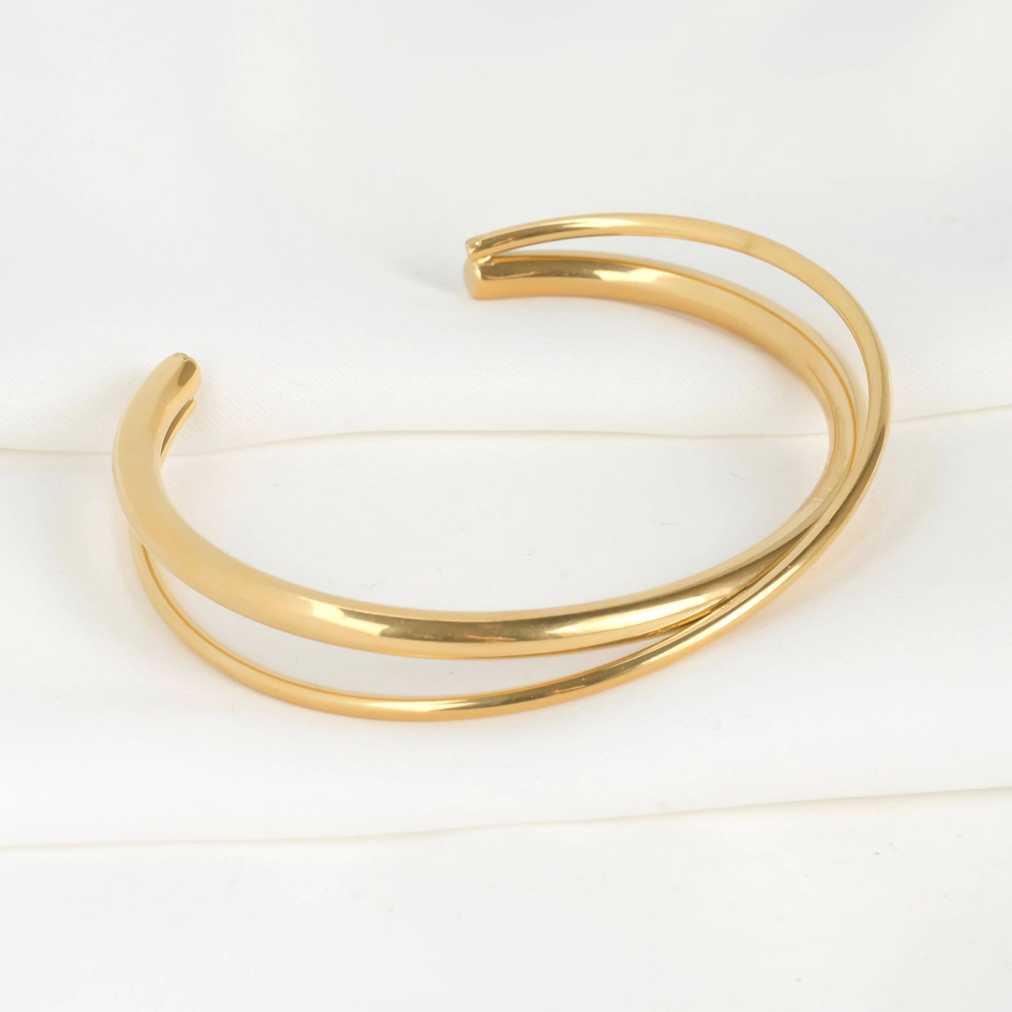 Maria 18k Gold Cuff Bracelets - X Cuff Bracelet - Bar Open Bangle: Criss Cross