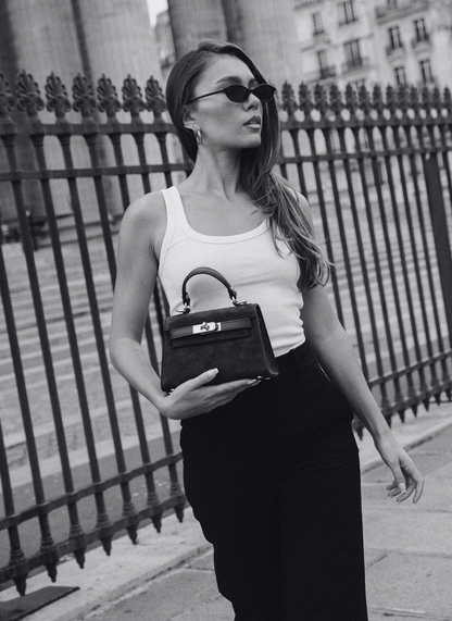 Victoria Bag in Burgundy Suede and Dollar Leather