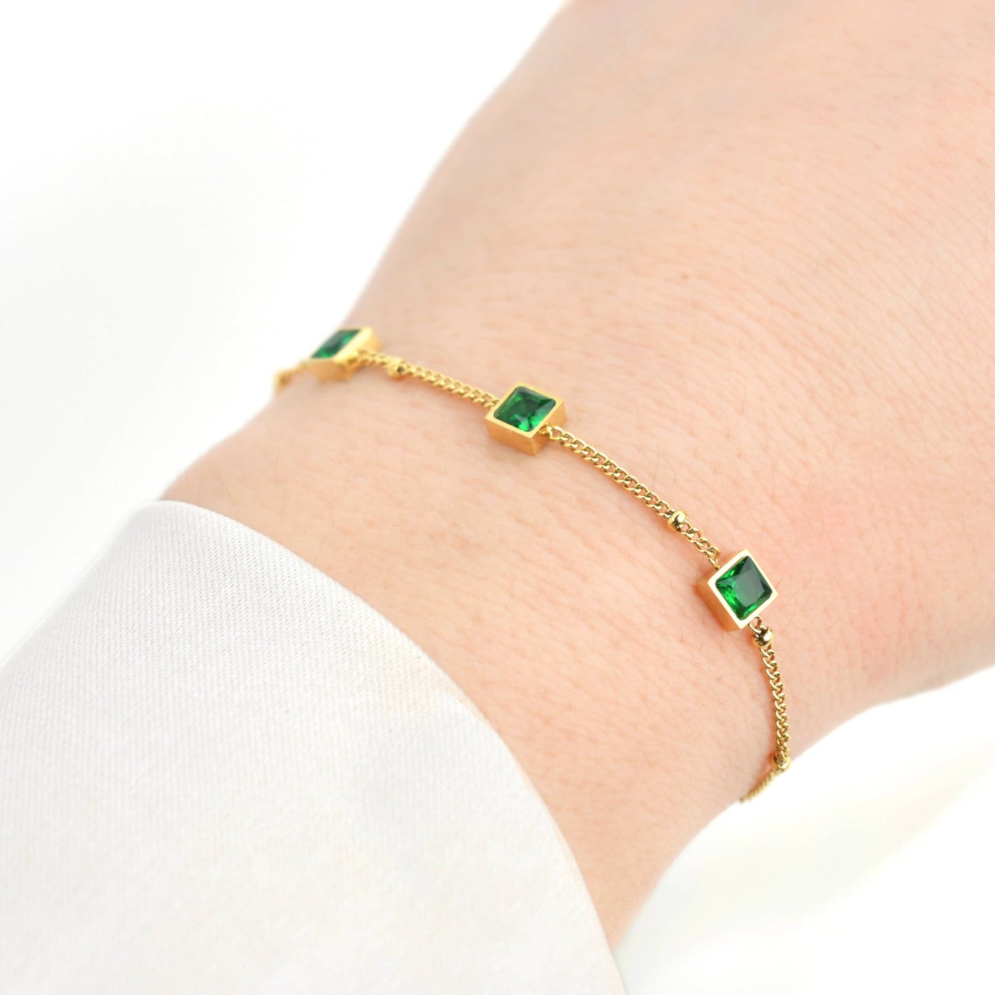 Ruffine Diamond Trio Bracelet - Gold Square CZ Satellite Bracelet: White/ Colorless