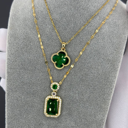 Gold Emerald and Diamond Pendant necklace