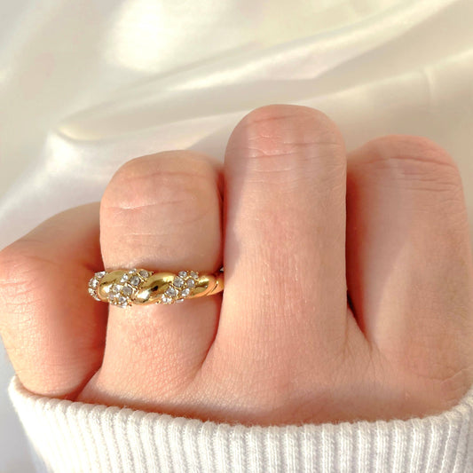 Penelope Diamond Twist Ring - Waterproof Gold Twisted CZ Stacker Ring: Yellow Gold / 8