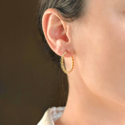 Lea Twisted Hoops - Tarnish-free 20 MM Thin Rope Hoop Earrings: Gold