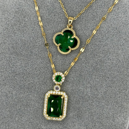 Gold Emerald and Diamond Pendant necklace